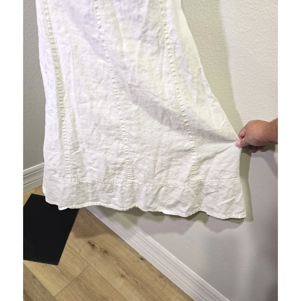 Liz Claiborne 100% Linen Midi Skirt Sz 8 White Coastal Minimalist Peasant Modest
